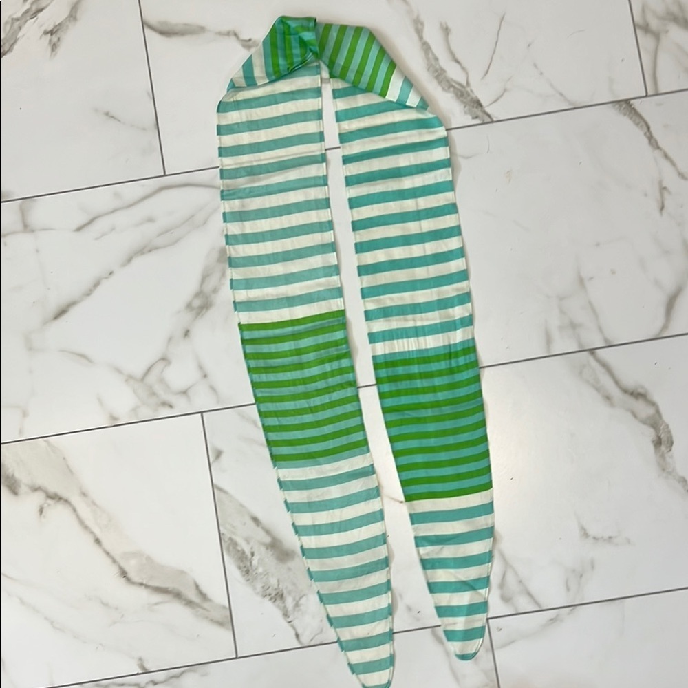 Green and White Striped Scarf